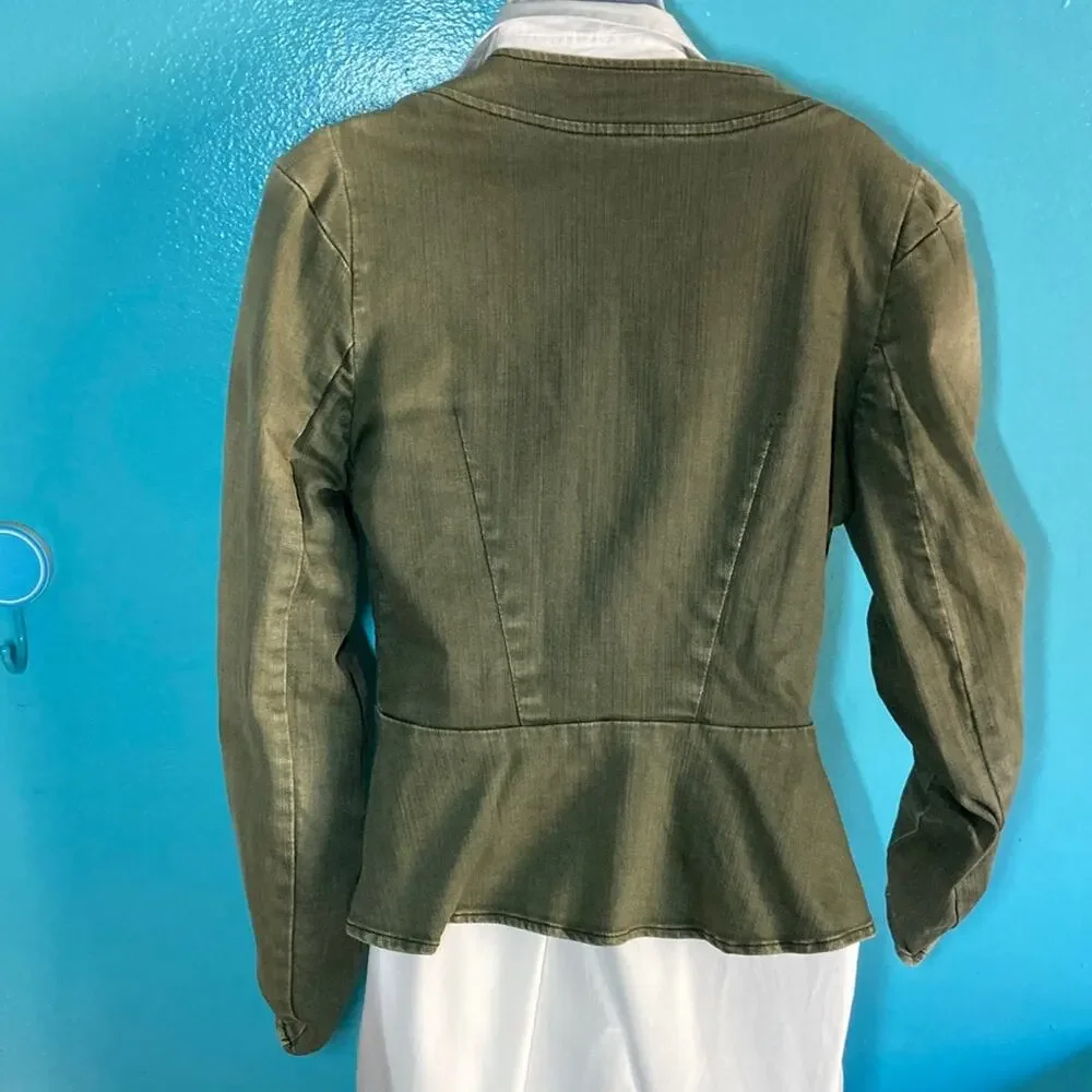 Free People Sz 8 Military Utility Jacket Peplum Cotton Stretch Asymmetrical Zip